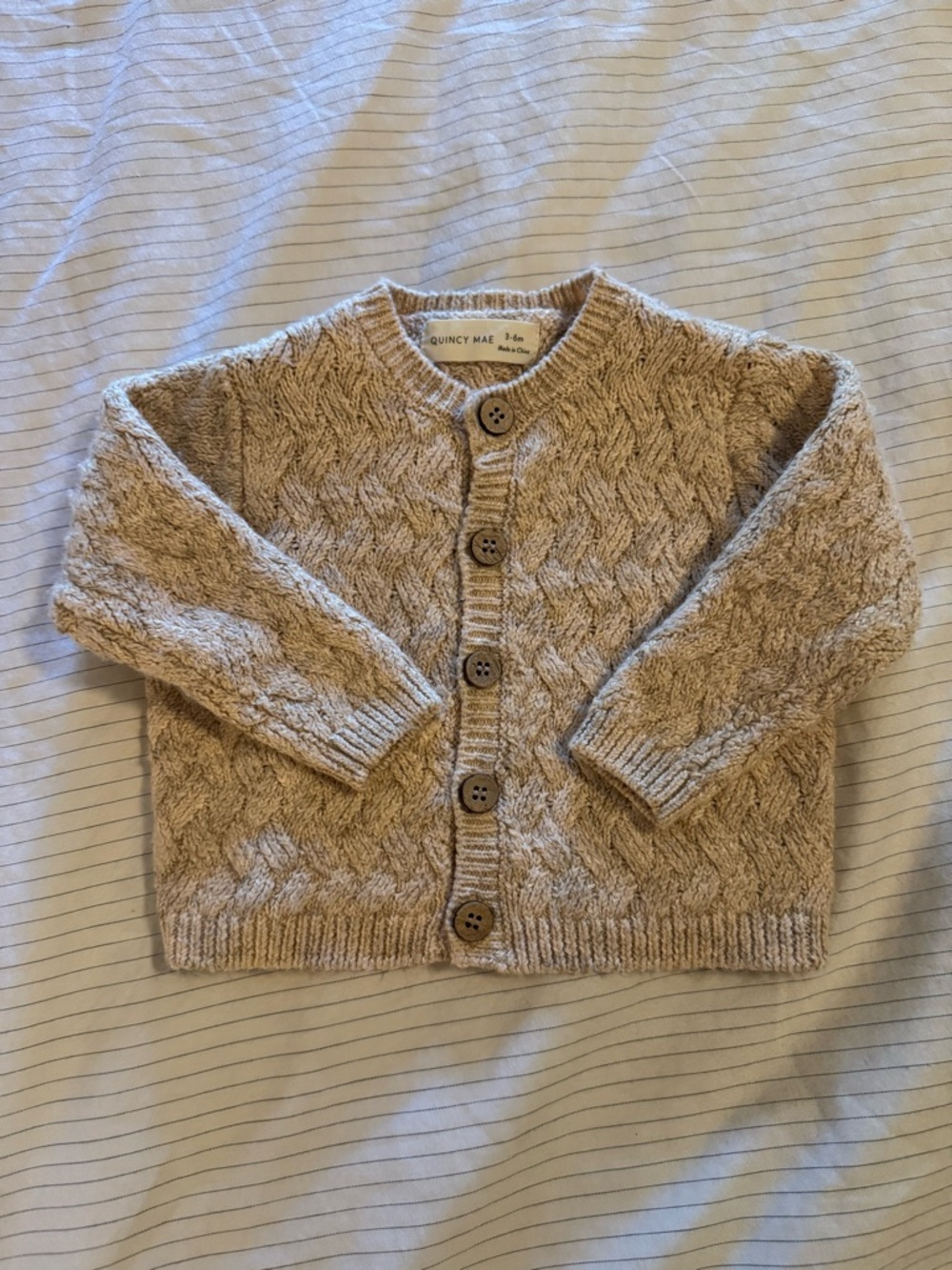 Quincy Mae Cream Cable Knit Baby Cardigan with Wooden Button